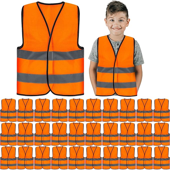 Zhanmai Kids Safety Vest Bulk High Visibility Reflective Construction Vest with Strips Neon for Traffic Child Outdoor