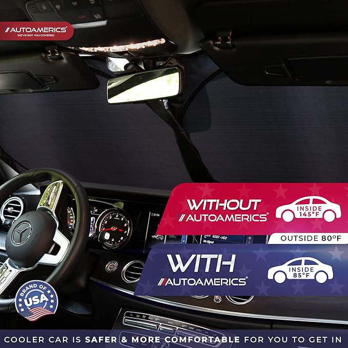 Autoamerics 1-Piece Windshield Sun Shade - Metallic Gray Foldable Car Front Window Sunshade for Most Cars SUV Truck Heat Blocker Visor Protector Blocks Max UV Rays and Keeps Your Vehicle Cool - Small