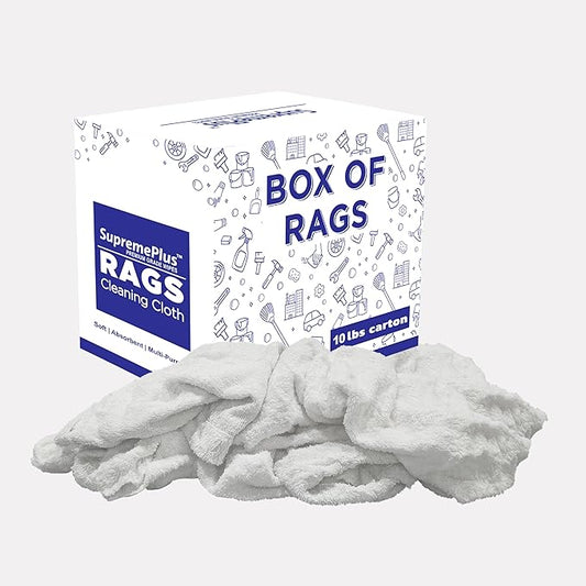 Recycled White Terry Cloth Rags (10 lbs. Box) - High Absorbent Terry Towel Cleaning Rags for Cleaning House, Industrial & Workshops, Bulk Shop Rag
