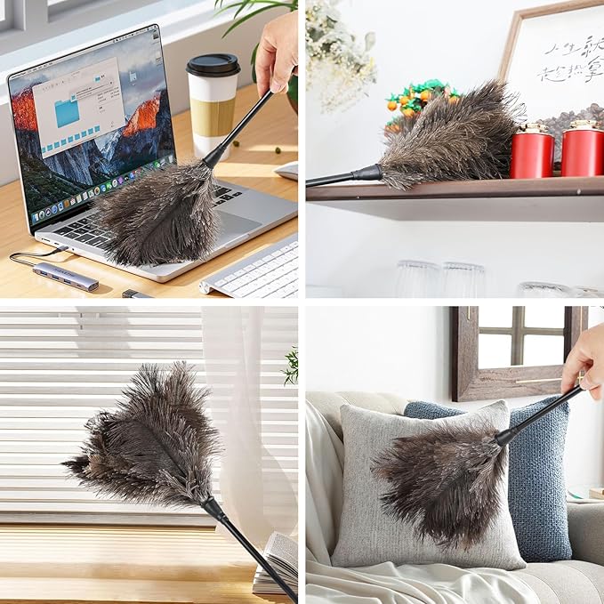 Ostrich Feather Duster 15Inch Natural Fluffy Handheld Feather Dusters for Cleaning Keyboard Home Car Office (3PCS)