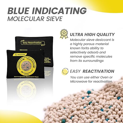 100g Reusable Molecular Sieve Desiccant Packs – Rechargeable Dehumidifier with Color Indicator for Storage, Gun Safes, Electronics, 3D Printing Filaments, Closets, Cars [3 Pack]