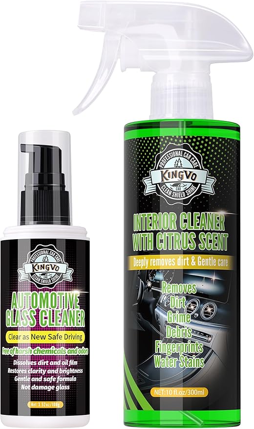 Kingvo Car Leather Cleaner and Car Window Cleaner, Dashboard Shower Door Glass Window Polish Spray Detailing Tool Water Spot Remover Wash Kit