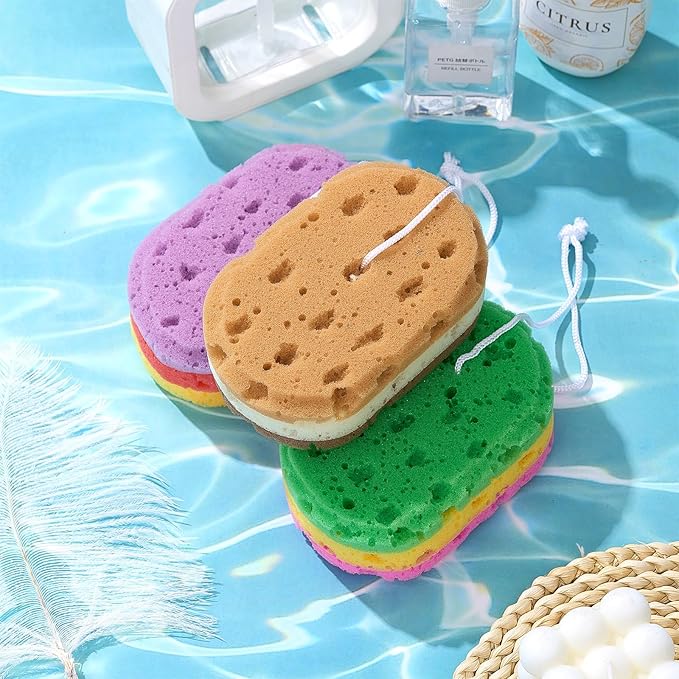 Boao 5 Pieces Soft Bath Sponge Shower Natural Gentle Soothing Body Fiber Exfoliating Shower Sponge Wash Bouquet for Women Men, Random Color (Lovely Color)
