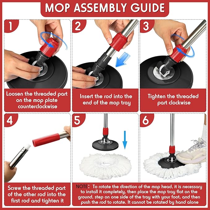 Spin Mop Replacement Handle 360 Degree Spin Mop Pole Handle Replacement Rotating Telescopic Stick for Head Replace Spinning Household Cleaning Accessories for Home(Black)