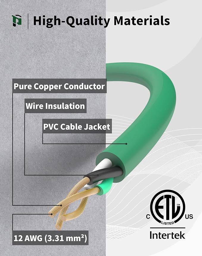 25Ft 12/3 Outdoor Extension Cord with 3-Outlets, Heavy Duty 12 Gauge 3 Prong Extension Cord Waterproof with Lighted end, 15A 12AWG 1875W SJTW, ETL Listed - Great for Garage, Garden and Home, Green
