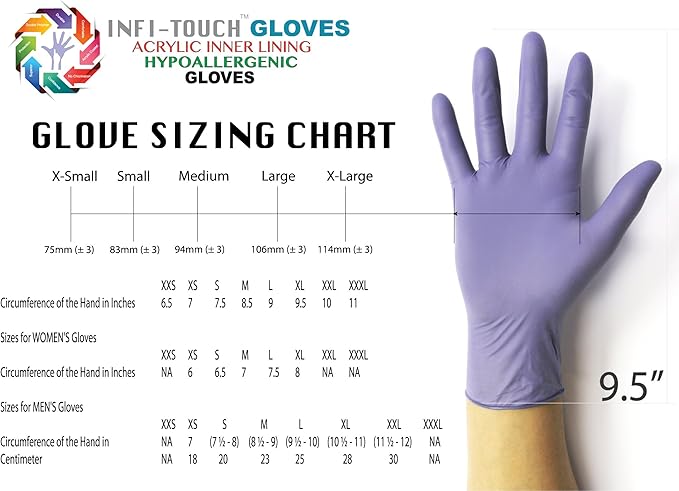 Disposable Gloves, Steel Blue Heavy Duty Nitrile Gloves, 9.5" Length, Powder Free, 6 Mil Thickness, Large, Pack of 100
