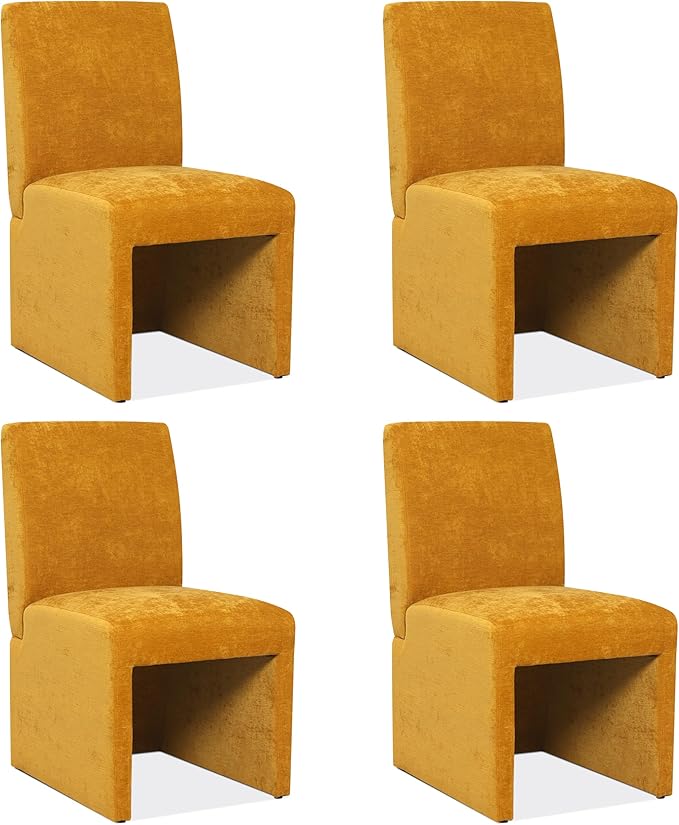 Upholstered Dining Chairs Set of 4 Modern Kitchen & Dining Room Chairs Linen Fabric Dining Chairs with Wooden Frame, Yellow