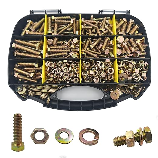 574PCS Haespot 5 to 8 Grade Alloy Steel Heavy Duty Bolt and Nut Assortment Kit, Corrosion-Resistant and Durable,1/4"-20，5/16"-18，3/8"-16 SAE Hex Bolt, Multi-Size, Professional Storage