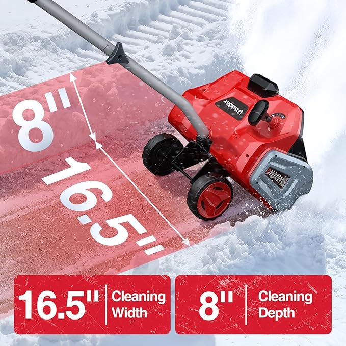 Electric Snow Shovel with Wheels, 40V 16.5 Inch Brushless Cordless Snow Blower with 2 x 5.0 Ah Batteries and Charger, Powerful Snow Thrower with Directional Plate and LED for Driveway, Step, Patio