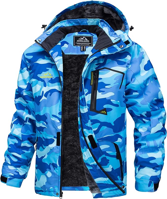 MAGCOMSEN Men's Winter Coats Water Resistant Ski Snow Jacket Warm Fleece Jacket Parka Raincoats With Hood Multi-Pockets