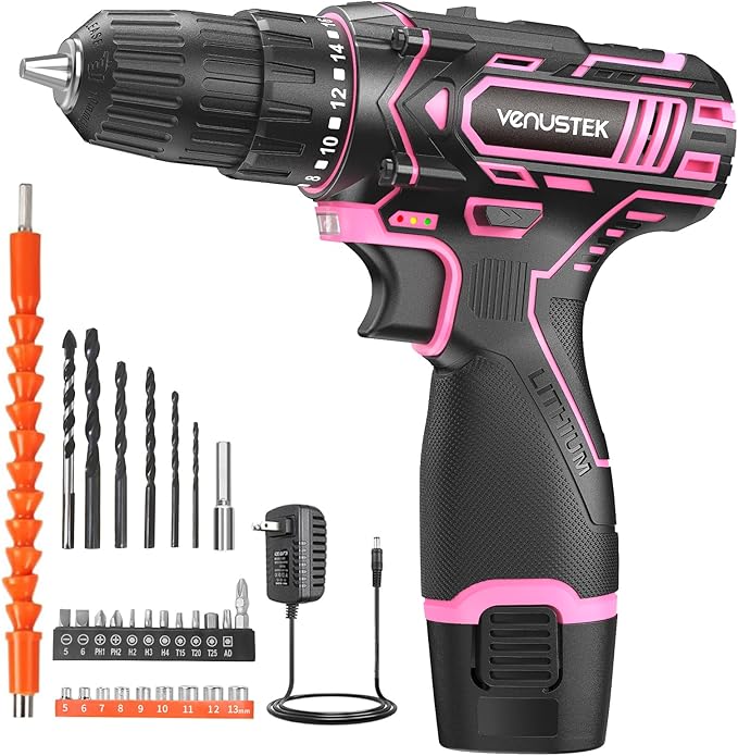 Cordless Drill Set 12V Power Drill with Battery and Charger, 2-Speed Electric Drill with 3/8" Keyless Chuck