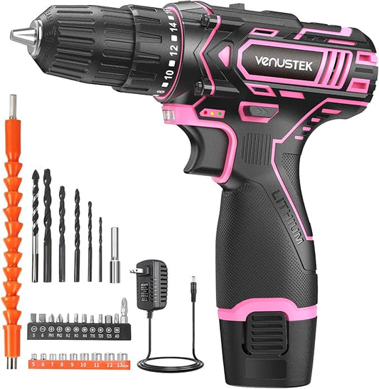 Cordless Drill Set 12V Power Drill with Battery and Charger, 2-Speed Electric Drill with 3/8" Keyless Chuck