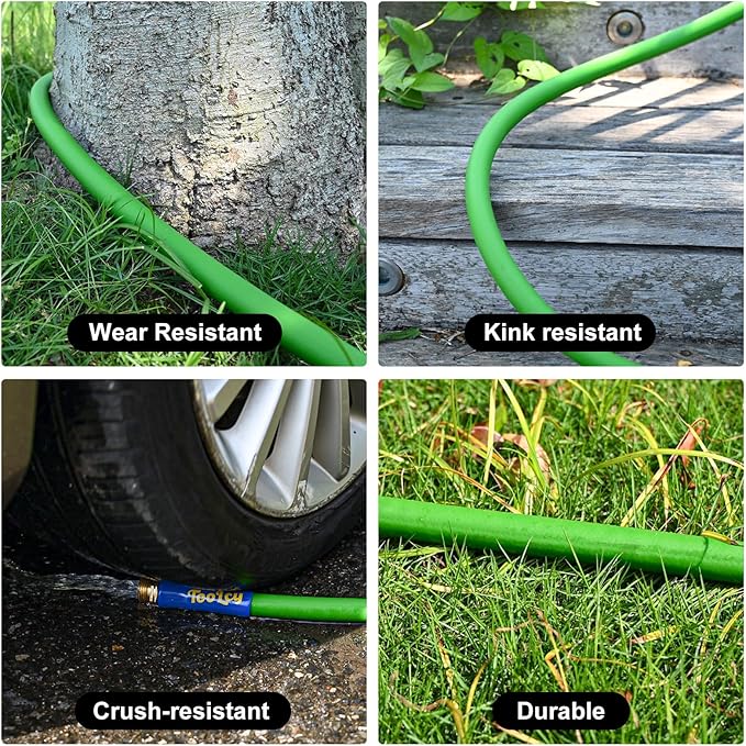 TOOLCY Garden Hose 50 ft x 5/8", Heavy Duty Water Hose, Lightweight, All-weather, Durable Hose with Swivel & Solid Brass Male to Female Fittings,Green