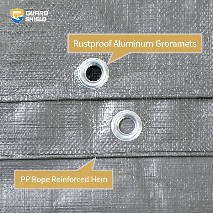 GUARD SHIELD Tarps Heavy Duty Waterproof 10x20 Feet Silver/Black Poly Tarp Cover Outdoor Thick UV Resistant Tarpaulin with Grommets 10mil (2-Pack)
