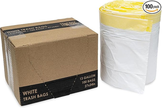 100 Count Medium Drawstring Kitchen Liners, 13 Gallon, 24x27 Inches for Home, Small Business Waste Disposal, Recycling & Garbage Management