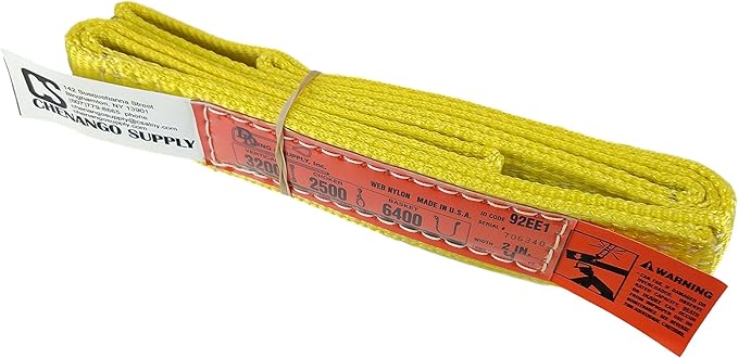 DD Sling. Multiple Lengths! (100% USA Made), 1-PLY, 2" Wide Nylon Lifting Web Sling. 3,200lbs Vertical, 2,500lbs Choke, 6,400lbs Basket, Eye & Eye, Heavy Duty (900 Webbing) (2" x4')
