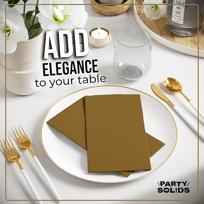 Gold Dinner Napkins Disposable 8" x 4" Folded - 40 Pcs 2 Ply Gold Napkins Disposable Paper Guest Towels for Bathrooms, Dinners, Everyday Parties & Party Supplies