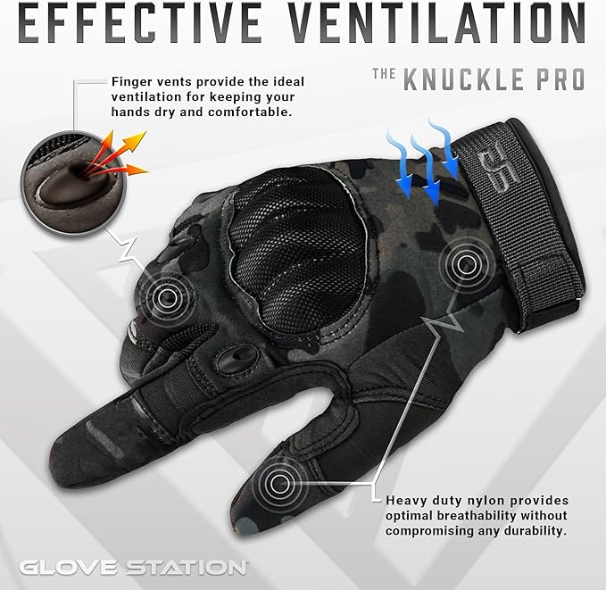 Glove Station Tactical Gloves for Men – Touchscreen Utility Gear with Hard Knuckle Protection Used in Motorcycle, Airsoft, Combat, Police, Shooting & Outdoor Work