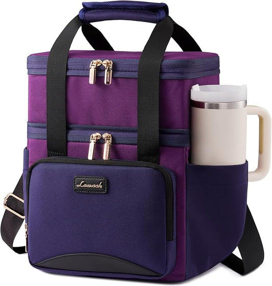 LOVEVOOK Insulated Lunch Bag For Women Men,Expandable Double Deck Lunch Box With Large Cup Holder,Leakproof Cooler Bag For Adult Lunch Tote Bag Work Picnic Beach with Adjustable Shoulder Strap Gift