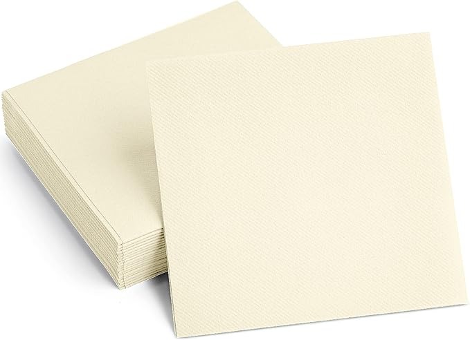 Linen-Feel Colored Paper Napkins - Decortive Cloth-Like CREAM Luncheon Napkins - Soft And Absorbent. For Kitchen, Party, Wedding, Dinner Or Any Occasion. (Pack of 100)