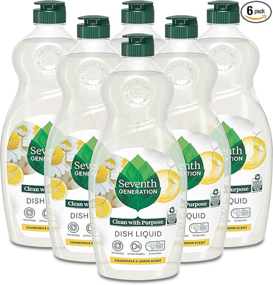 Seventh Generation Dish Soap Liquid Chamomile & Lemon Scent Pack of 6 Dishwashing Soap Dish Detergent Liquid Soap 19 oz