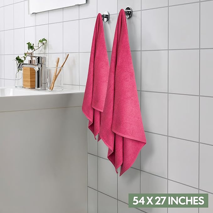 EcoNour 4 Pack Pink Bath Towels | 27x54 Inch Cotton Towel Set for Bathroom, Gym, Spa & Travel | Soft, Quick-Drying, Lightweight & Absorbent Towels for Daily Use