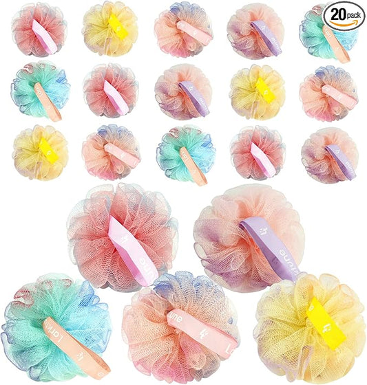 20 Pack Mini Shower Loofah Bath Sponge 20G, Soft Travel Size Nylon Mesh Puff for Body Wash, Loofah Shower Exfoliating Scrubber Pouf for Women and Men, Full Cleanse, Beauty Bathing Accessories