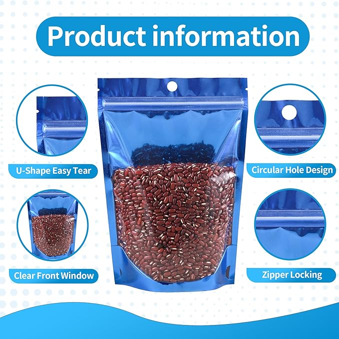 Mylar Bags for Food Storage 5.5 * 7.9, 100 PCS Clear Front Aluminum Resealable Bags for Small Business, Sealable Bag for Packaging with Guset Red