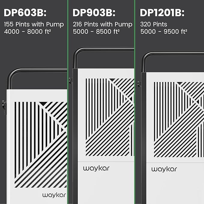 Waykar 320 Pints Large Commercial Dehumidifier for up to 9,500 Sq. Ft., with Pump, Drain Hose, Industrial Heavy Duty Dehumidifiers for Basements, Warehouses, Water Damage Restoration - 5-Year Warranty