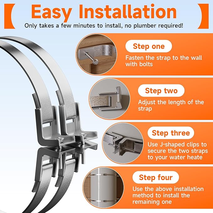 2 Sets Universal Water Heater Earthquake Strap Kit, Expansion Tank Mounting Bracket, Water Heater Stand for up to 80gallon Water Tank with Install Accessory- Stainless Steel Straps