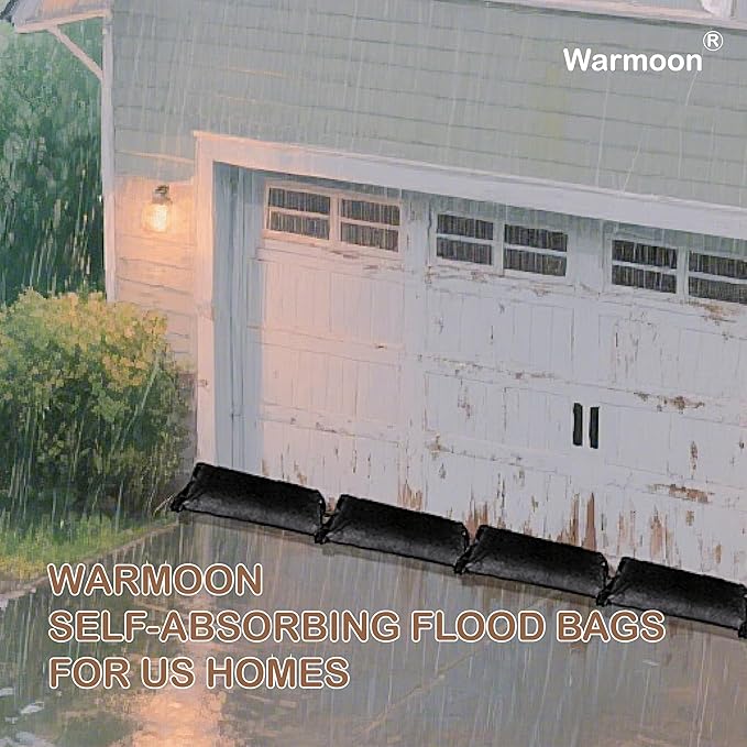 1FT*2FT Warmoon Self-Absorbing Flood Bags with Handles for US Homes - Ideal Barriers for Doorways, Garages & Basements (1ft*2ft (Pack of 6))