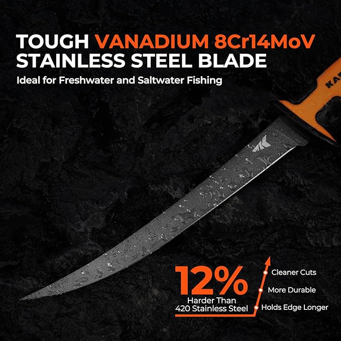 KastKing Ultimate Angler 9" Fillet Knife, Razor Sharp Corrosion-resistant Vanadium Stainless Steel Blade, Fishing Knife Includes Sheath with Sharpener & Line Cutter, EnduraGrip Ergonomic Handle