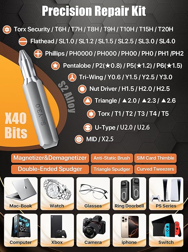 52in1 Precision Screwdriver Set, [Super Durable] Small Repair Kit, PC Accessories, PS5 Cleaning Kit, Tool Sets for Men, Fit MacBook, Computer, Laptop, Watch, PS4, Xbox, Eyeglass, Console More