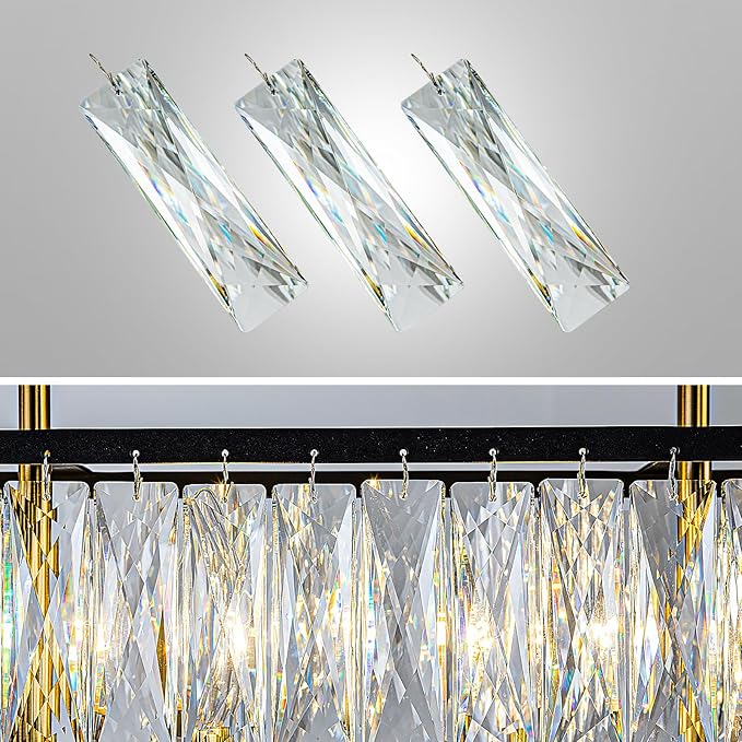 Crystal Chandeliers for Dining Room 6-Light Modern Black Gold Chandelier Rectangle Luxury Ceiling Light Fixture for Kitchen Island L35''