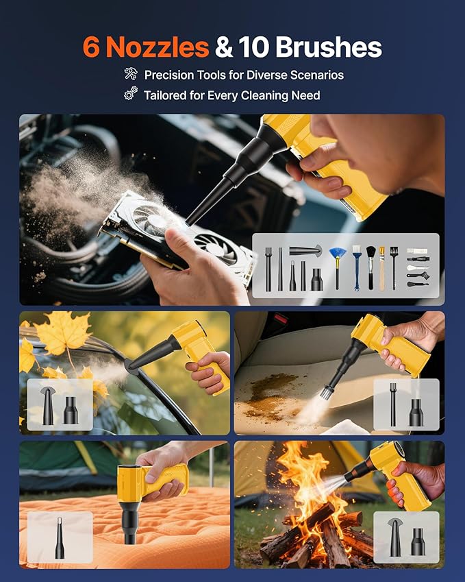 Compressed Air Duster, 130,000RPM Ultra-Powerful Cordless Electric Air Duster with 8000mAh Rechargeable Battery, 4-Gear Adjustable Air Blower for Keyboard, Computer, Car, Home Cleaning - Yellow