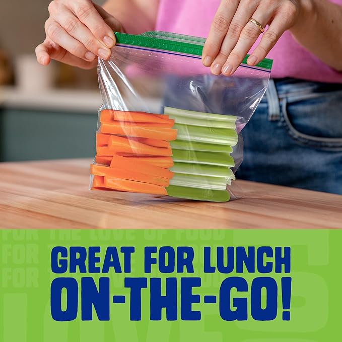 Ziploc Sandwich and Snack Bags with EasyGuide Texture, Plastic Storage Bags with Grip 'n Seal Technology, 50 Bags Total