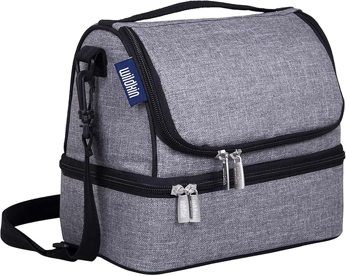 Wildkin Two Compartment Insulated Lunch Bag for Kids – School & Travel Ready - Gray Tweed