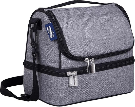 Wildkin Two Compartment Insulated Lunch Bag for Kids – School & Travel Ready - Gray Tweed