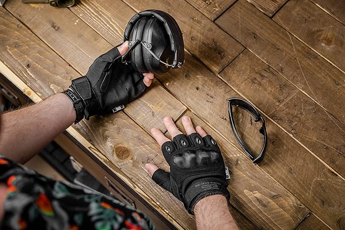 Glove Station- Fingerless Knuckle Tactical Gloves for Men - Motorcycle Gloves for Tactical Shooting, Airsoft, Hunting, Police Work and Hiking