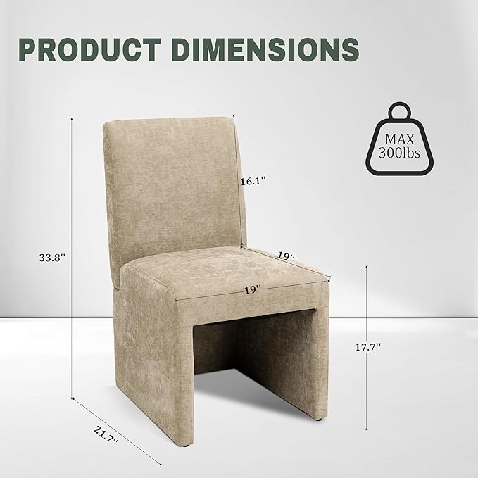 Upholstered Dining Chairs Set of 2 Modern Kitchen & Dining Room Chairs Linen Fabric Dining Chairs with Wooden Frame, Khaki