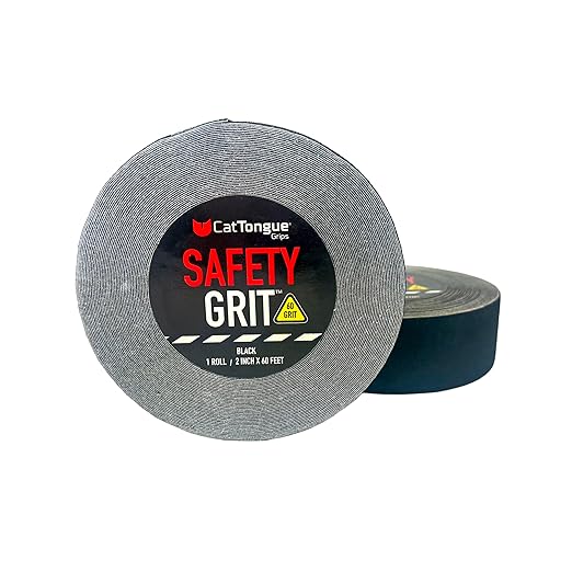 CatTongue Safety Grit Abrasive Grip Tape 2” –60 Grit Anti-Slip Tape - Waterproof, Safety Traction for Stairs, Ramps and Walkways - Indoor/Outdoor Use (Black, 60ft)