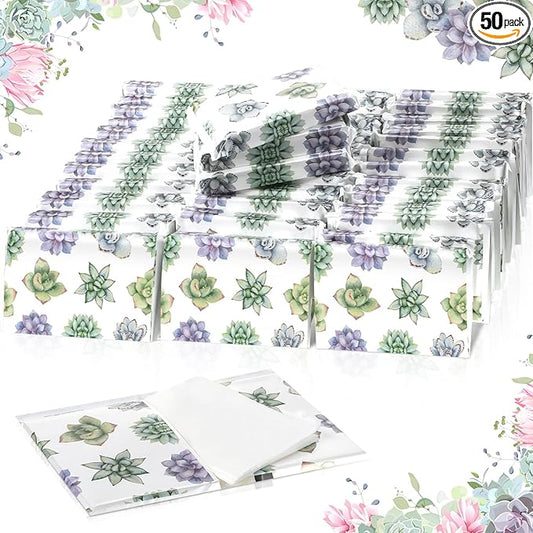 Geyee 50 Packs Facial Tissue Travel Packs Disposable Pocket Tissues for Wedding Guest Travel School Purse Home Supplies, 500 Sheets 3 Ply(Succulent)