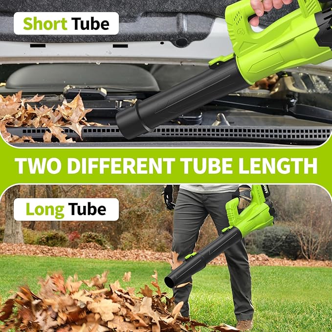 Leaf Blower Cordless, 21V Electric Leaf Blower with 2 x 4.0Ah Battery and Charger, 650 CFM & 280 MPH Powerful Leaf Blowers, Lightweight Small Leaf Blowers for Garden, Patio, Lawn Care (Green)