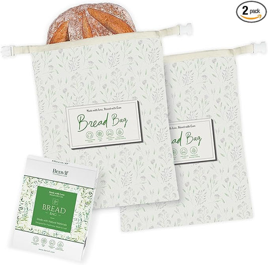 Reusable Beeswax Bread Bags for Homemade Sourdough – Organic Cotton Bread Storage, Keeps Loaves Fresh, Freezer Safe, Plastic-Free, Beeswax Wrap for Food Storage, 2 Pack XL Size