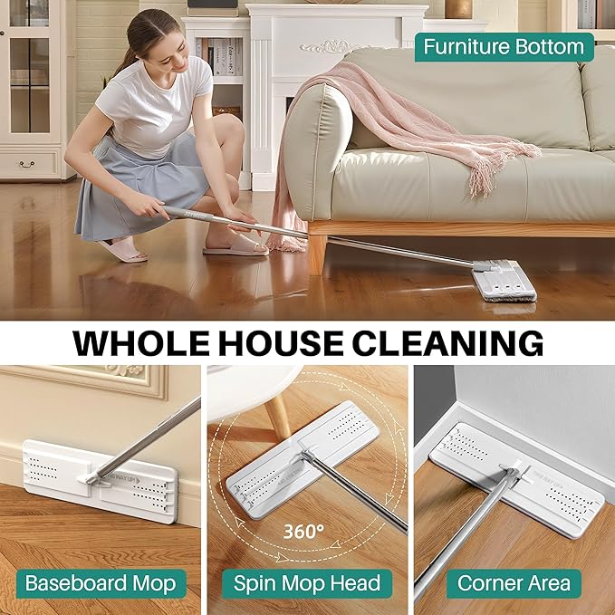 JOYMOOP Mop and Bucket Set, Dust Mops for Floor Cleaning, Wall Mop with 2 Microfiber Mop Head Replacement