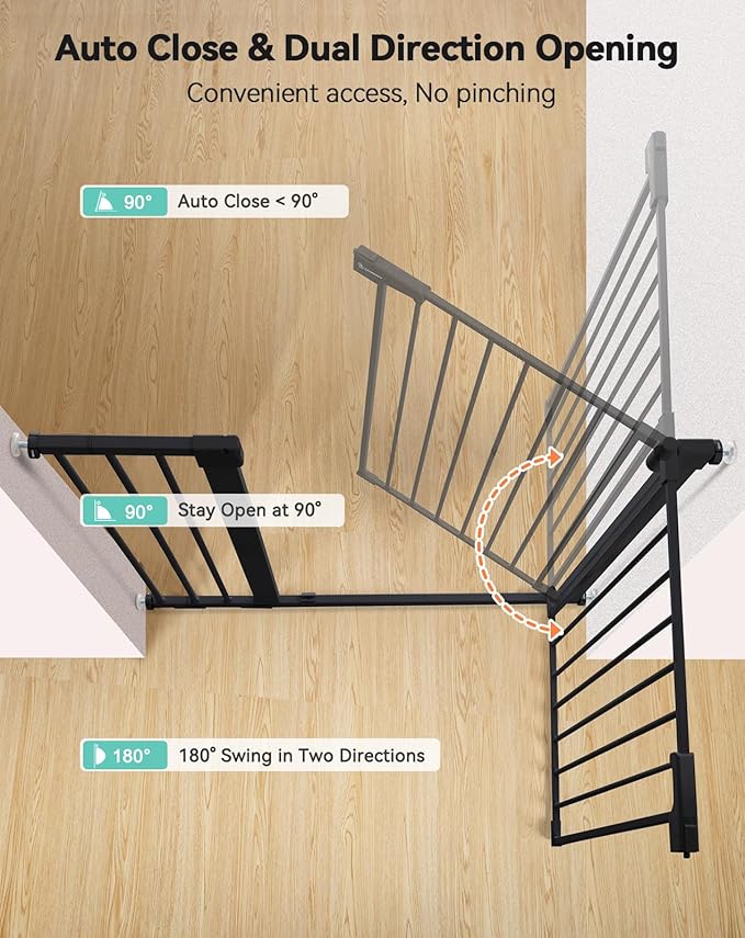 COMOMY 36" Extra Tall Baby Gate for Stairs Doorways, Fits Openings 29.5" to 43.3" Wide, Auto Close Sturdy Safety Dog Gate for House, Pressure Mounted Easy Walk Through Pet Gate with Door, Black