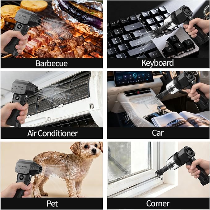 Compressed Air Duster, 180000RPM Electric Air Duster with Brushless Motor, Rechargeable Cordless Air Vacuum Blower Cleaning Kit with Display Screen and LED Light for Computer Keyboard Car and Outdoor