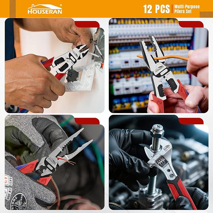 12-Piece Household Hand Tool Set with Toolbox – Heavy Duty CRV Pliers, Adjustable Wrench, Rubber Mallet & Claw Hammer for Home, Garage, Automotive & DIY Projects