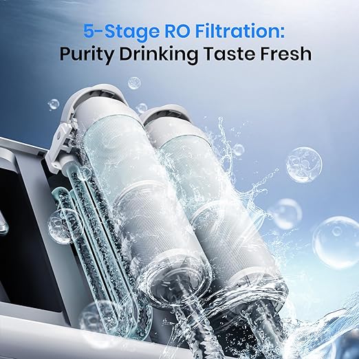 RP001W Portable Water Filter Reverse Osmosis Countertop, 5 Stage UV RO Filtration 1.06 Gal Water Tank,304 Stainless 0.8L Heating Kettle, Portable Water Purifier Dispenser for RV/Travel/Home, White
