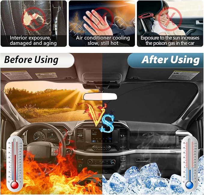 SKTU 2021-2026 F150 Front Windshield Sunshade for 2021-2025 2026 Ford F-150 Sun Visor Blocks UV Rays and Sun Heat Protection Foldable Heat Shield Reflector Cover Keeps Your Vehicle Cool